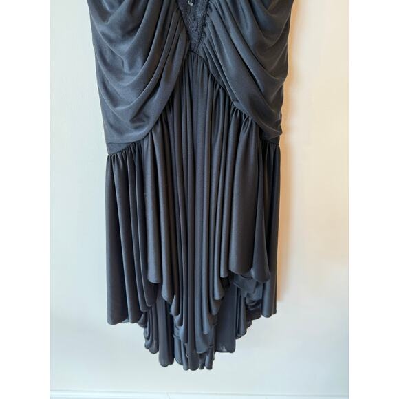 Vintage Ruched Evening Dress Womens 7/8 Black Beaded ILGWU Union 70s Formal Gown - Picture 5 of 13
